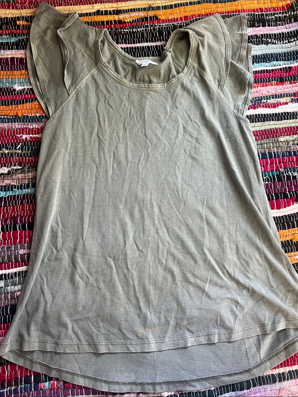 Time and Tru Olive Green Flutter Sleeve Tank Top
